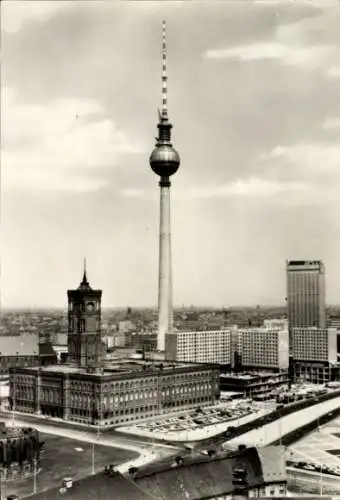 Ak Berlin Mitte, Alexanderplatz, Rotes Rathaus, Fernsehturm