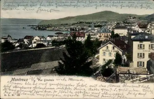 Ak Montreux Kanton Waadt Schweiz, Panoramaansicht von  PENSION & JAME, Berner Oberland Bahn