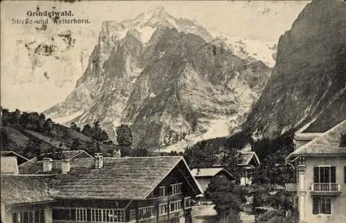 Ak Grindelwald Kanton Bern, Straßenpartie mit Wetterhorn