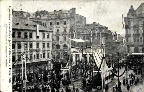 Ak Praha Prag Tschechien, Václavské náměstí, Wenzelsplatz, Zeremonielles Tor zum Kaiserbesuch