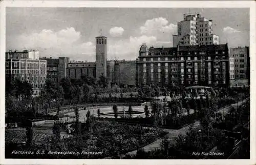Ak Katowice Kattowitz Oberschlesien, Andreasplatz und Finanzamt