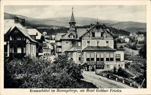 Ak Karpacz Krummhübel Riesengebirge Schlesien, Hotel Goldner Frieden, Außenansicht
