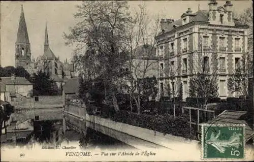 Ak Vendôme Loir et Cher, Abbildung der Abside einer Kirche, Häuser, Wasserstraße, Landschaft