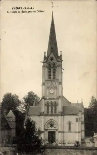 Ak Cleres Seine Maritime, La Facade de l'Eglise du Chateau