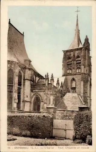 Ak Envermeu Seine Maritime, l'Eglise, Tour, Chapelle, Abside