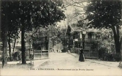 Ak Vincennes Val de Marne, Restaurant de la Porte Jaune, große Tore, Bäume, historische Archit...