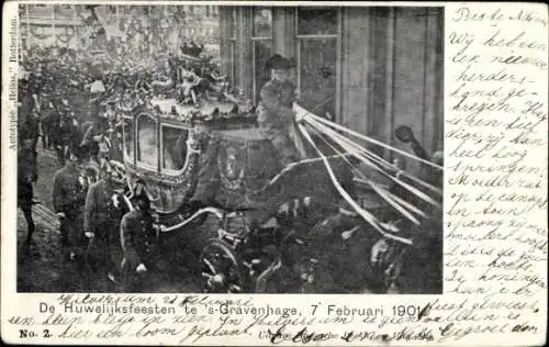Ak Gravenhage, Huwelijksfeesten 7. Februar 1901, Adel Niederlande, Kutsche