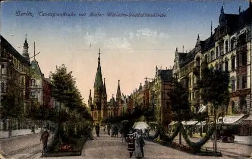 Ak Berlin Charlottenburg, Kurfürstendamm,  Cauentienftraße, Kaiser Wilhelm-Gedächtniskirche, S...
