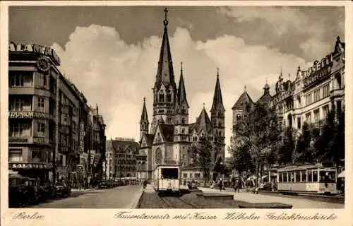 Ak Berlin Charlottenburg, Tauentzienstraße, Kaiser Wilhelm Gedächtniskirche, Straßenbahn Linie 7