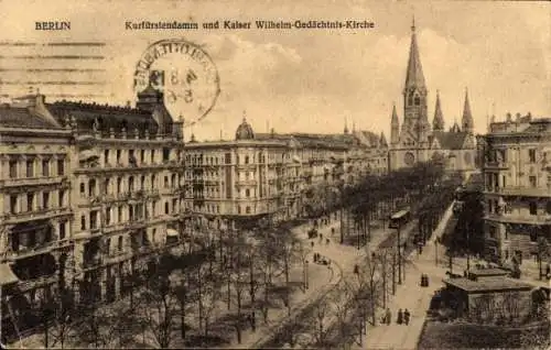 Ak Berlin Charlottenburg, Kurfürstendamm, Kaiser Wilhelm-Gedächtnis-Kirche