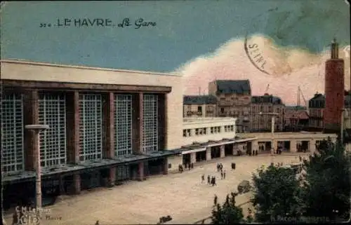 Ak Le Havre Seine Maritime, Bahnhof, Bauwerke, Menschen, Architektonische Details