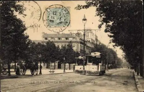 Ak Le Havre Seine Maritime, Boulevard de Strasbourg, Straßenbahn, Gebäude, Bäume