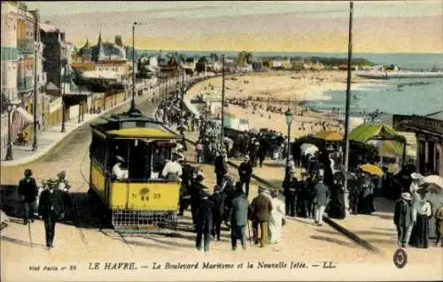 Ak Le Havre Seine Maritime, Boulevard Maritime, Strand, Fußgänger, Straßenbahn