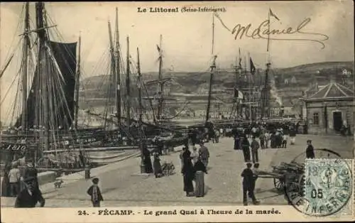 Ak Fécamp Seine Maritime, Hafenansicht, Schiffe, Personen, historische Postkarte