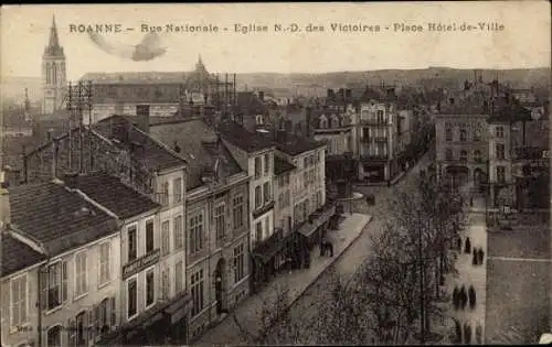 Ak Roanne Loire, Stadtansicht, Rue Nationale, Eglise N.-D. des Victoires, Platz Hôtel-de-Ville