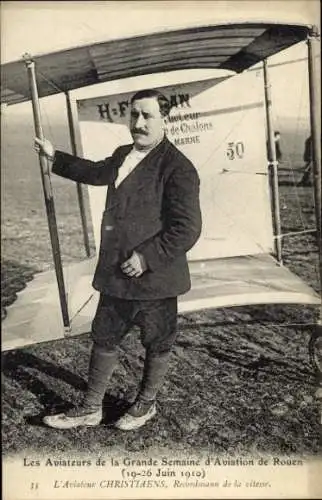 CPA Les Aviateurs de la Grande Semaine d'Aviation de Rouen 1910, Aviateur Christiaens