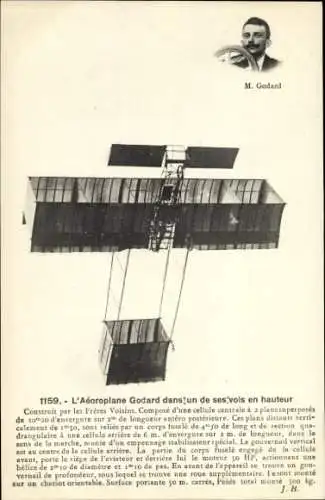 CPA L'Aéoroplane Godard dans un de ses vols en hauteur, M. Godard