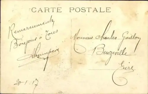 CPA Biplan H. Farman, type militaire, Pilot Alphonse Poirée