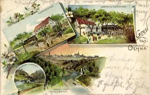 Ak Oehna Bautzen in der Oberlausitz, Restaurant, Garten mit Colonnaden, Landschaft mit Blick a...
