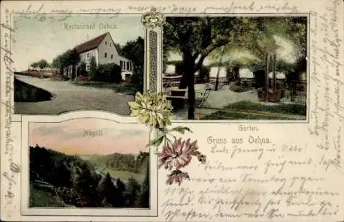 Ak Oehna Bautzen in der Oberlausitz, Restaurant  Garten, Abgott, Gruss aus Oehna