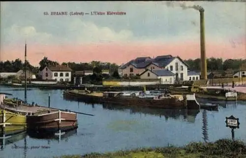 Ak Briare Loiret, Fabrikgebäude, Hafen, Wasserstraße, Schornstein, schöne Natur