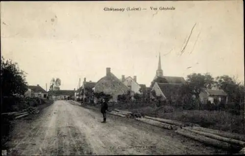 Ak Châtenoy Loiret, Straße, Häuser, Kirche, Baumgruppen
