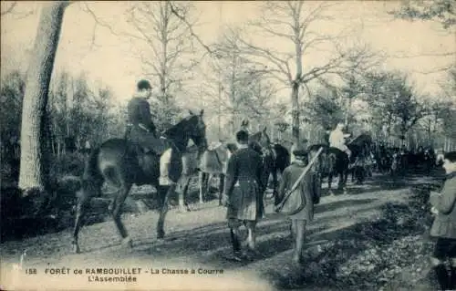 Ak Rambouillet Yvelines, Reiter mit Pferden in der Waldlandschaft, Jagdszene, 19. Jahrhundert