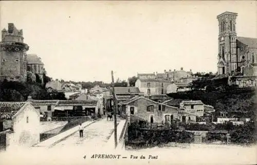 Ak Apremont Vendée, Teilansicht, Brücke, Kirche