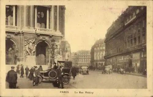Ak Paris IX Opéra, Vorderansicht der Pariser Oper, Autos, Fußgänger,  Atmosphäre