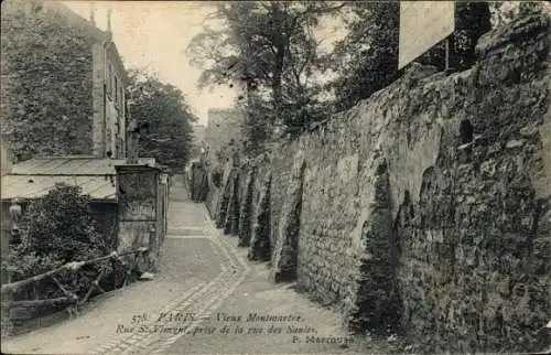Ak Paris XVIII Montmartre, Montmartre, Rue St-Vincent,  Stadtansicht, Steinmauer