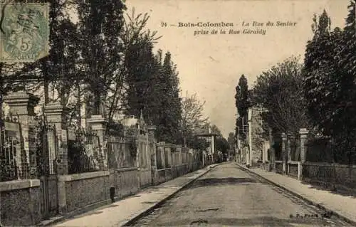 CPA Bois de Colombes Hauts-de-Seine, La Rue du Sentier prise de la Rue Géraldy