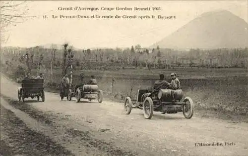 Ak Le Mont Dore Puy de Dôme, Circuit d'Auvergne, Coupe Gordon Bennett 1905, Autos auf der Straße