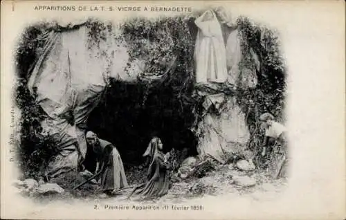 Ak Lourdes Hautes Pyrénées, Darstellung der Erscheinung der Jungfrau Maria, Bernadette Soubirous,