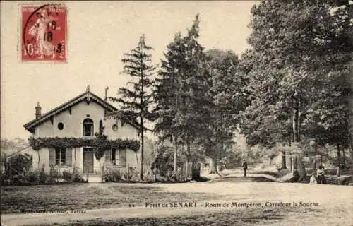 Ak Forêt de Sénart Essonne, Haus in der Natur, Straßenansicht, Bäume, Poststempel