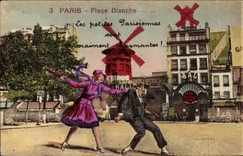 Ak Paris Montmartre, Place Blanche, Moulin Rouge