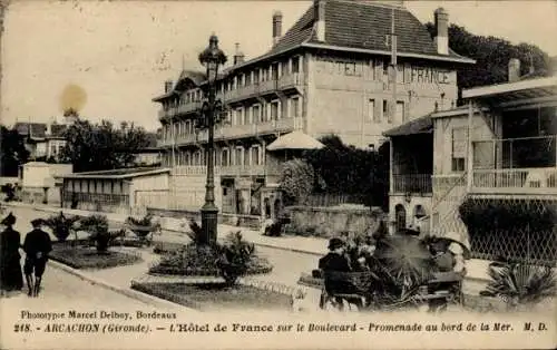 Ak Arcachon Gironde, Hôtel de France, Boulevards, Promenade, Meerblick, Fotografie