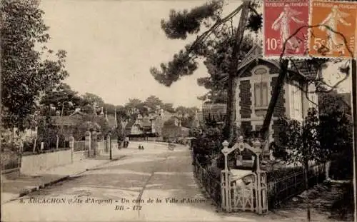 Ak Arcachon Gironde, Ecke der Stadt, Häuser, Bäume, Straße, nstempel