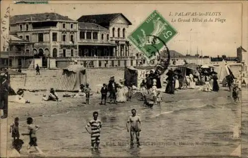 Ak Palavas les Flots Hérault, Grand Hotel, Plage