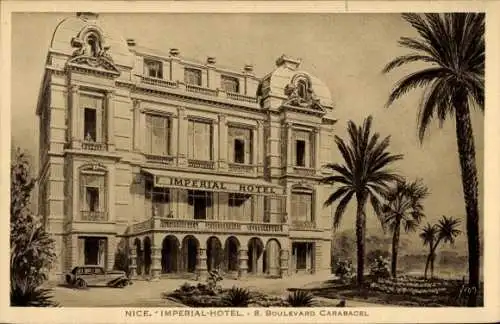Ak Nice Nizza Alpes Maritimes, Imperial Hotel, Palaisgebäude, Palmen, Auto, Eleganz, Boulevard Ca