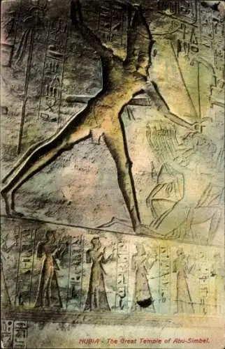 Ak Abu Simbel Ägypten, Felsrelief, großes Tempel, Abu-Simbel, Hieroglyphen