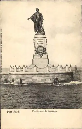 Ak Port Said Ägypten, Ferdinand de Lesseps, Denkmal