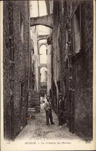 Ak Grasse Alpes Maritimes, Enggasse, zwei Männer, Märkte,  Architektur