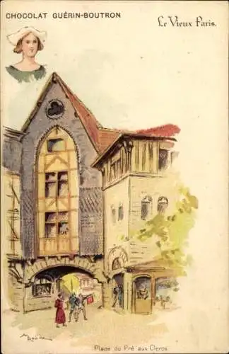 Künstler Litho Robida, Albert, Paris, Chocolat Guerin Boutron, Reklame, Cour du Pre aux Clercs