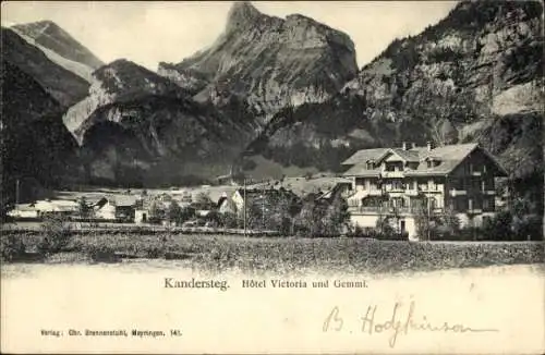 Ak Kandersteg Kanton Bern,  Hôtel Victoria und Gemmi, Berge im Hintergrund