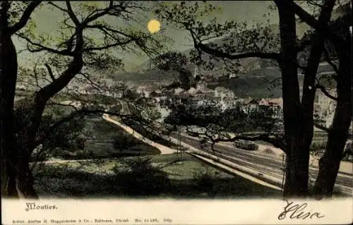 Ak Moutier Jura bernois Kanton Bern, Berglandschaft, Stadtansicht,  von  Künstler: Areller H. Gug