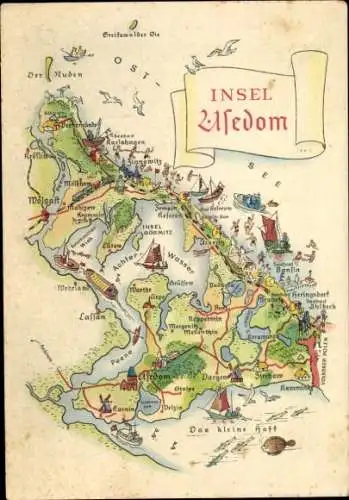 Landkarten Ak Insel Usedom, Zinnowitz, Heringsdorf, Bansin, Wolgast, Lassan