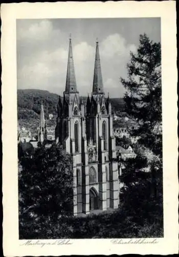 Ak Marburg an der Lahn, Elisabethkirche,  zwei hohe Türme,  Architektur