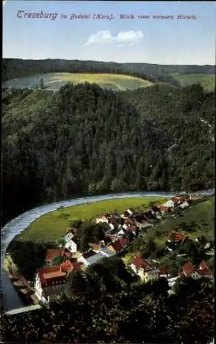 Ak Treseburg Thale im Harz, Blick vom weissen Hirsch, Treseburg im Bodetal, Harz, Landschaft, Häu