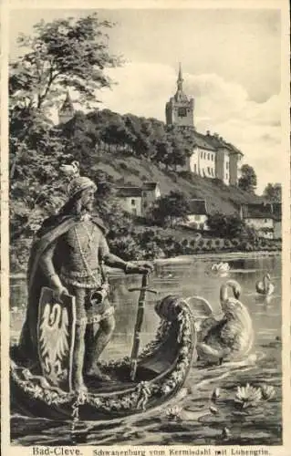 Ak Bad Cleve Kleve am Niederrhein, Schwanenburg, Kermisdahl, Lohengrin, König mit Schwert