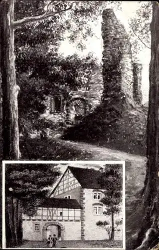 Ak Altenstein Bad Liebenstein im Wartburgkreis, Ruine, Gebäude, Bäume, Zeichnung